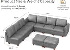 SITJOY 118" Faux Leather Modular Sectional Sofa with Storage, Mid Century Modern Sectional Couches for Living Room, Soft Padded Armrests, 9 Seat L Shaped Couch with Ottoman, Gray