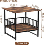 DHMAKER End Table, Industrial Side Table with 2-Tire Storage Shelf, 180LBS Mini Fridge Stand with Adjustable Feet, 24"x24" Wood Night Stand Small Bedside Table for Living Room Bedroom, Brown