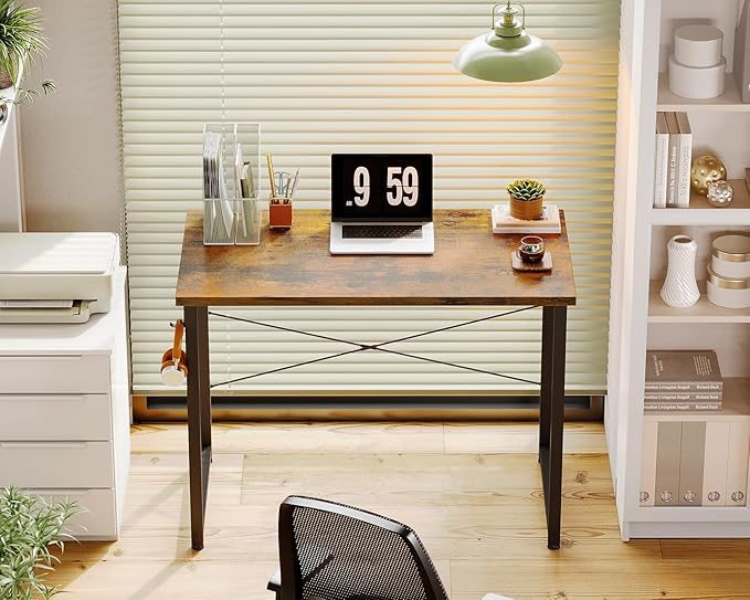ODK 32 Inches Small Desk for Home Office, Computer Study Table for Small Spaces, Writing Desk with Headphone Hooks, Vintage