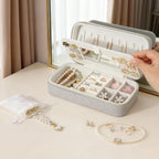 DesignSter Jewelry Organizer, Small Portable Travel Jewelry Storage for Women, Woven Embossed PU Jewelry Case with Mirror for Ring Earring Necklace Bracelet