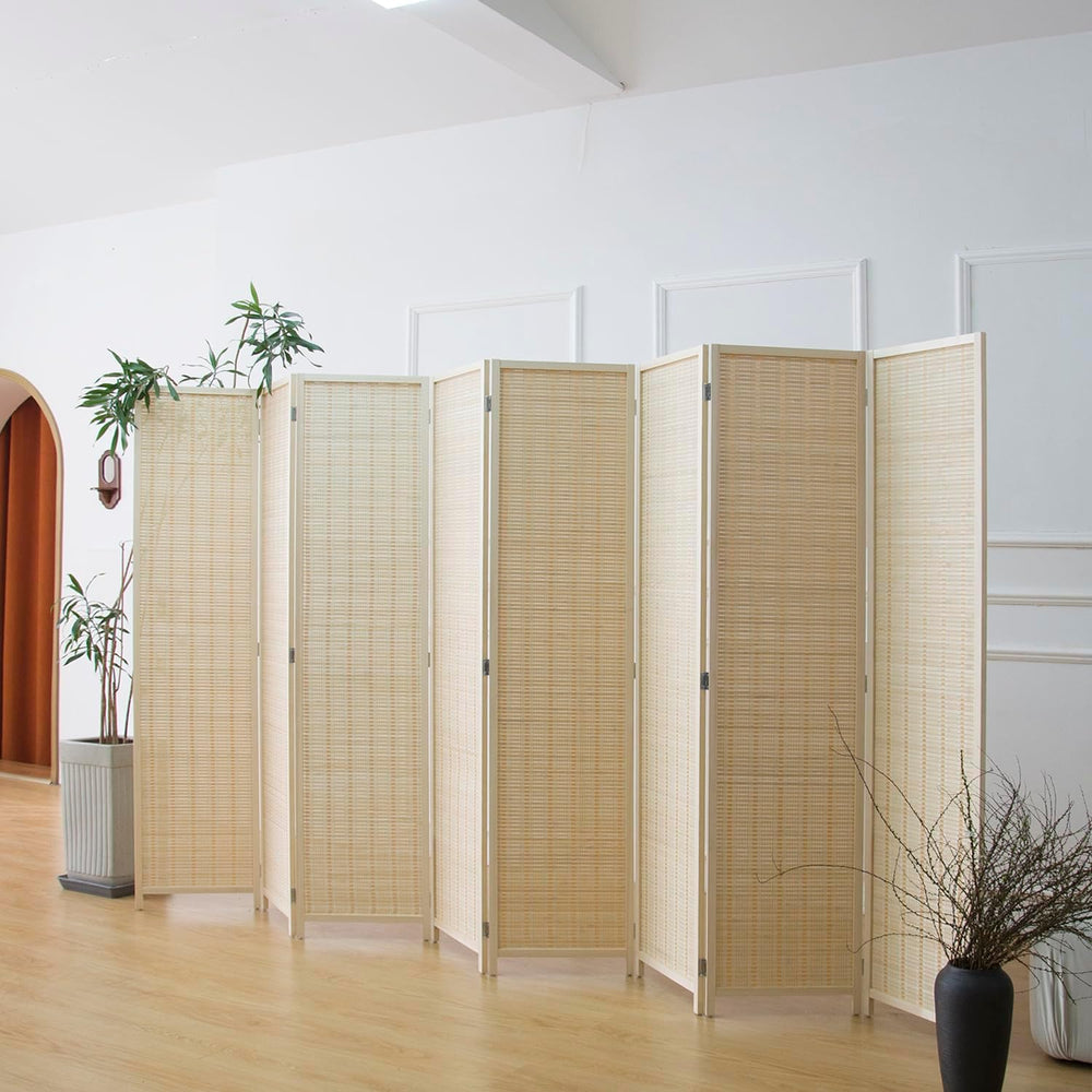 Furnnylane 8 Panel Bamboo Room Divider - 5.6 ft Tall Folding Privacy Screen, ...