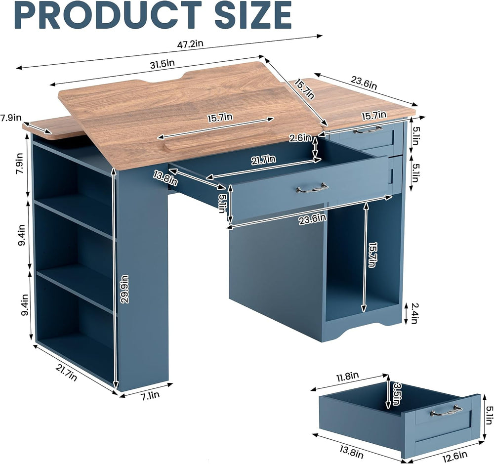 Drafting Table with Storage Cabinet & Drawers, Adjustable Drawing Table w...