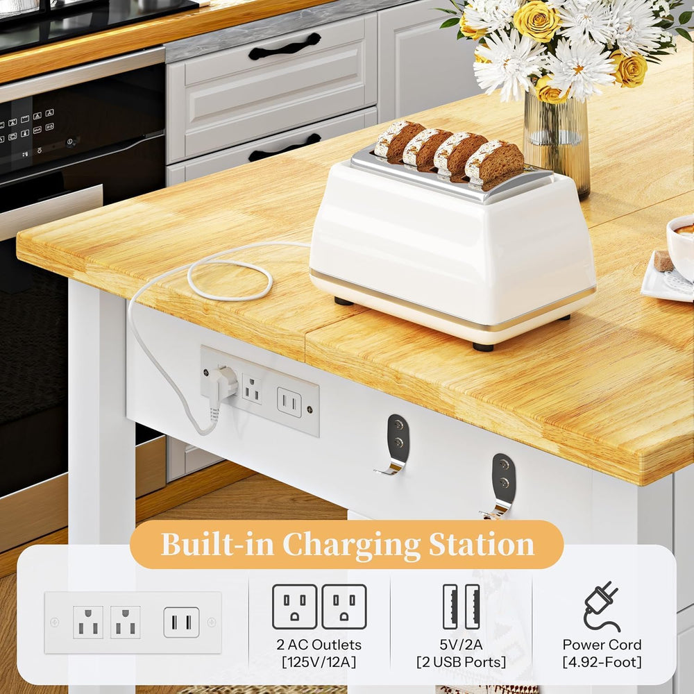 DynJest Kitchen Island with Storage and Seating Include 2 Bar Stools, White |...