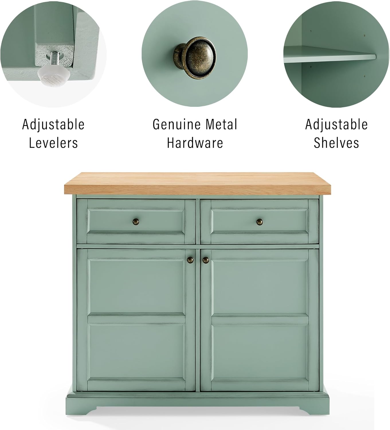 Crosley Furniture Holbrook Traditional Kitchen Island Breakfast Bar Table with Counter-Height Seating, Distressed Seafoam Blue