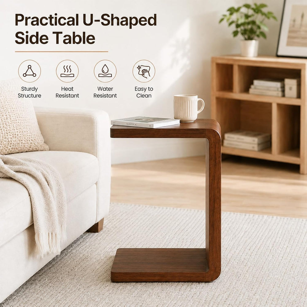 C Shaped End Table for Couch, Slide-Under Side Table for Couch for Living Roo...