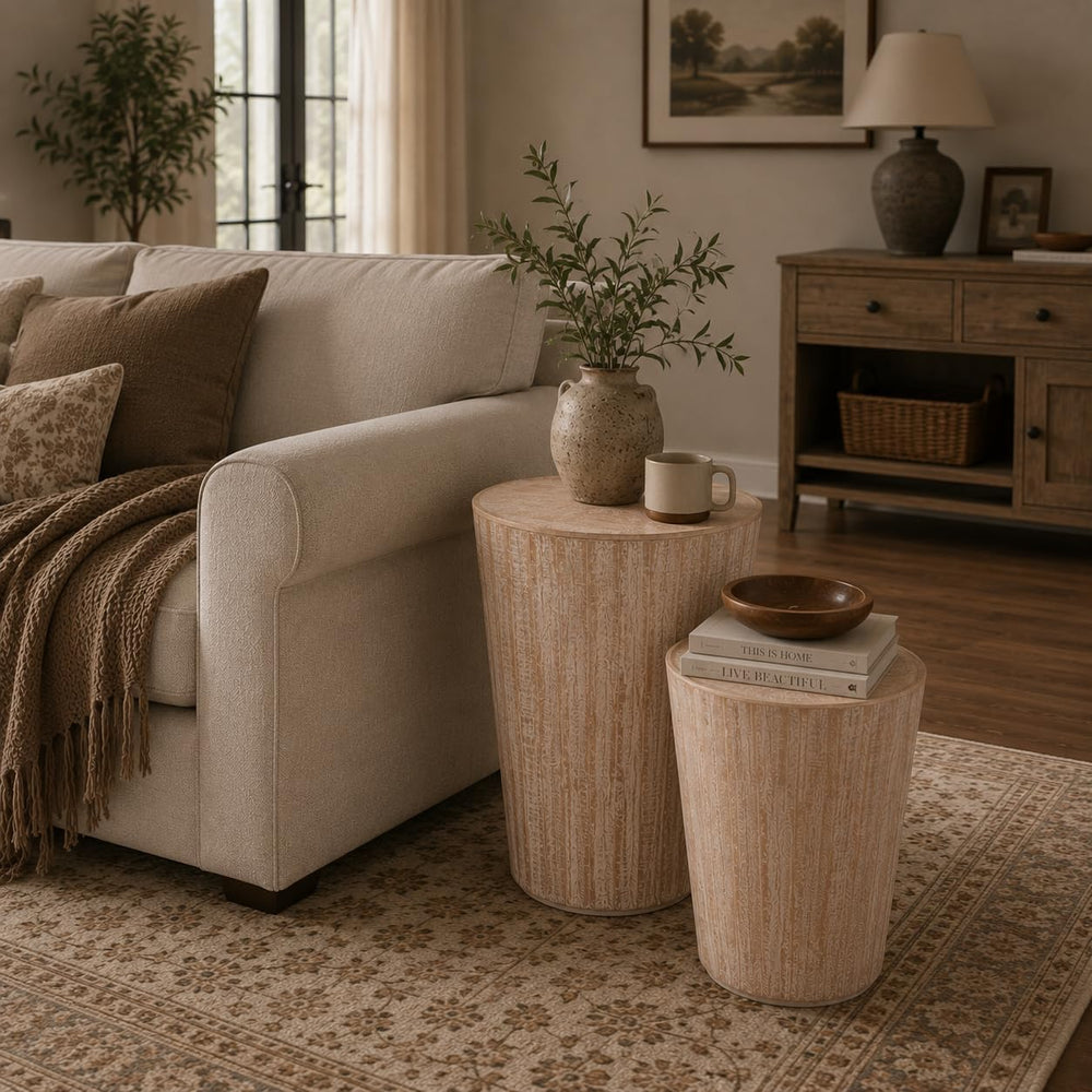 Aoikax Farmhouse Nesting Barrel Side Table, Fully Assembled, Natural | Rustic...
