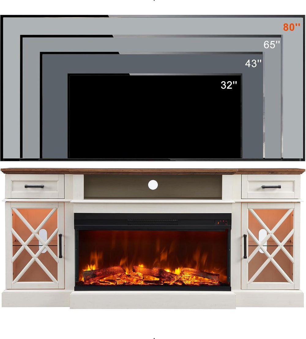 OKD Farmhouse TV Stand with Fireplace, 70'' Entertainment Center Stan...