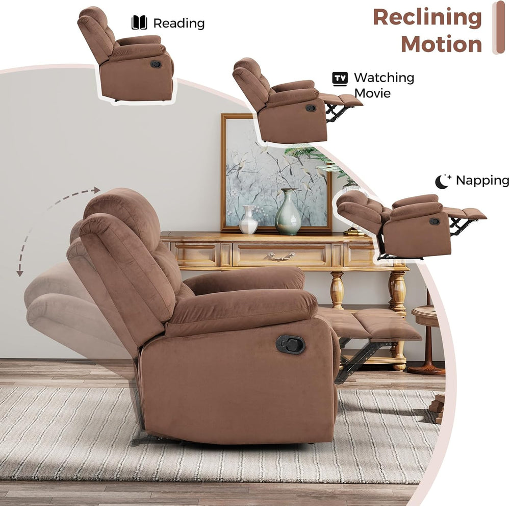 ANJ Manual Recliner Chair for Adults, Velvet Reclining Chair with Padded Arms...