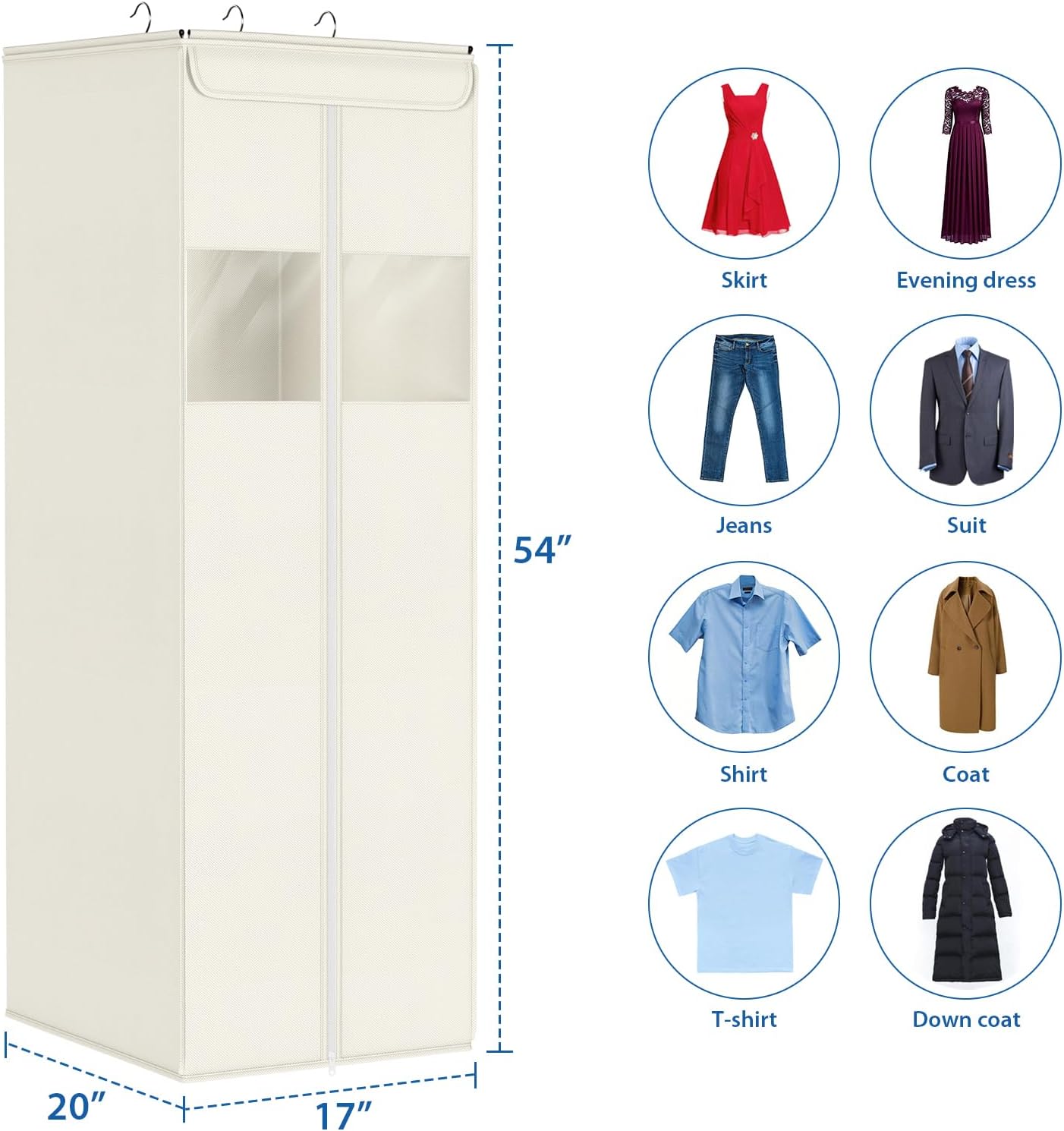 Zilink Clear Garment Bags for Hanging Clothes Garment Storage Bags 54 in | Clear Window, Space Saving, Large Hanging Garment Bag for Closet Storage for Suits, Coats, Dresses, 2 Pack