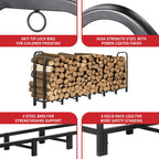 8FT Firewood Rack Outdoor, Heavy Duty Adjustable Firewood log Storage & Holder, Wood Pile Lumber Storage Rack Stacking Outside for Courtyard Patio.