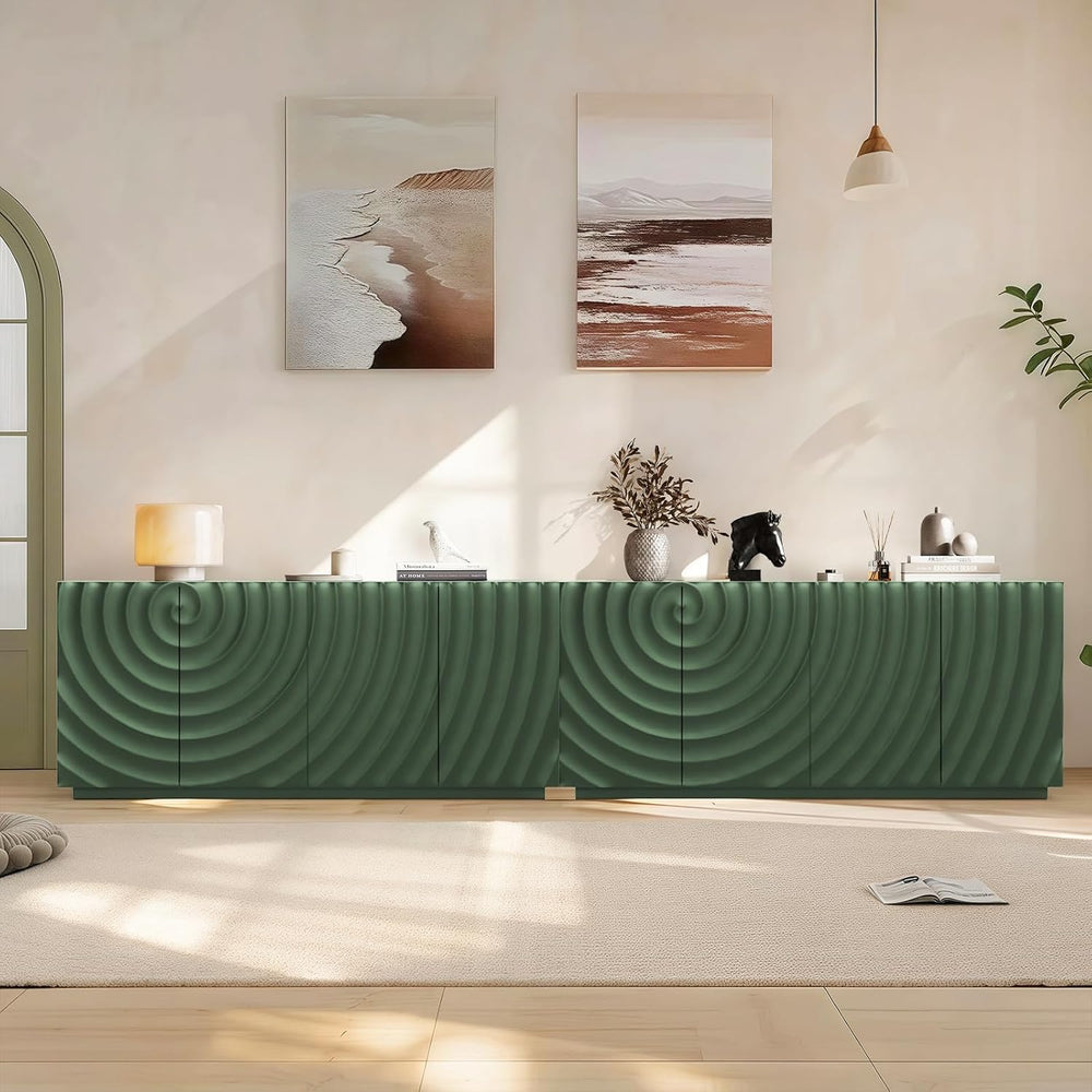 4 Door Modern Sideboard Buffet Cabinet with Spiral Grain, Accent Storage Side...