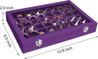 Velvet Jewelry Tray 48 Grid Jewelry Display Tray Organizer Box with Transparent Lid Rings Earrings Necklaces Pendants Display Box Suitable for Women and Girls (Purple)
