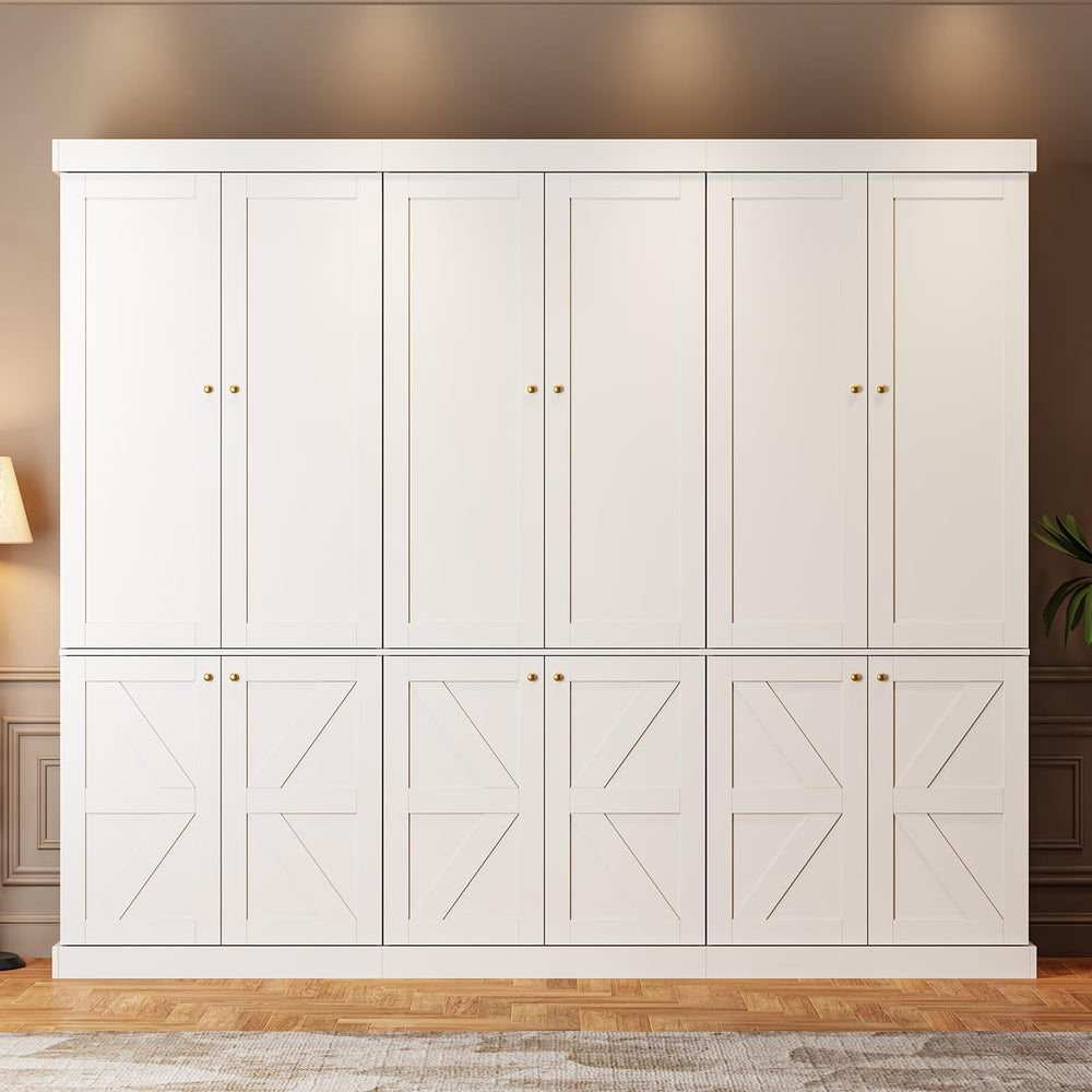 ivaniti 70.8" Tall Farmhouse Bookshelf with Doors, Modular Wooden Storag...