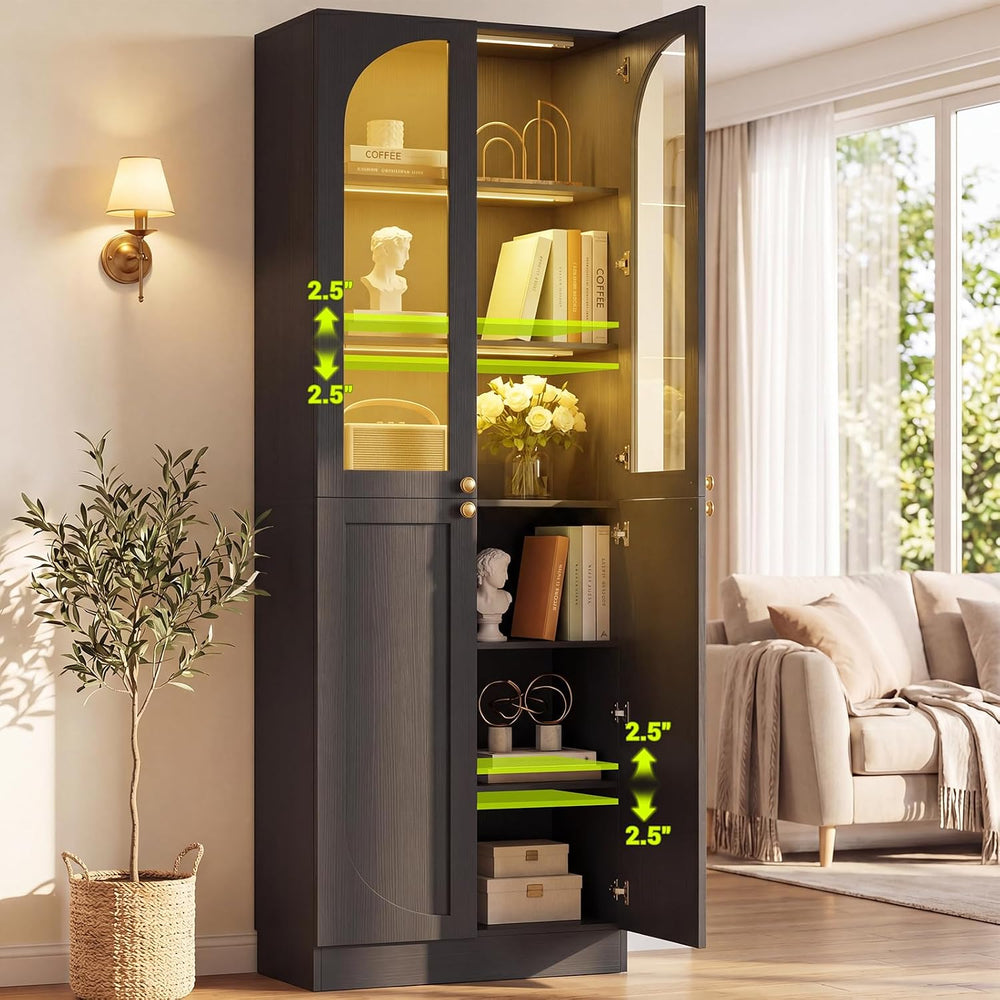 Cyclysio 80" Kitchen Pantry with 3 Motion Sensor Lights, Tall Arch Stora...