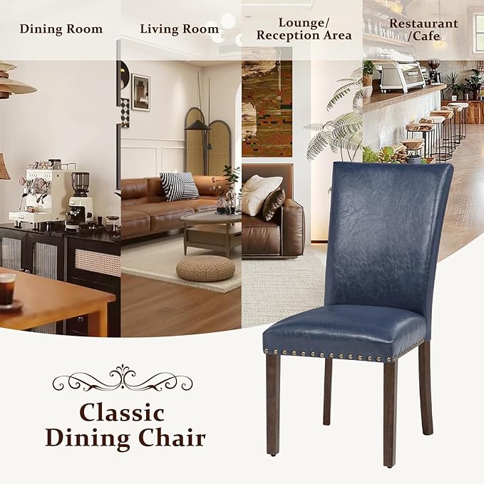 Furniliving Upholstered Dining Chairs Set of 2 - PU Leather Modern Farmhouse ...