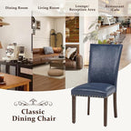 Furniliving Upholstered Dining Chairs Set of 2 - PU Leather Modern Farmhouse Kitchen Chairs, High-Back Dining Room Chairs with Wooden Legs for Kitchen Dining Room Living Room.Blue