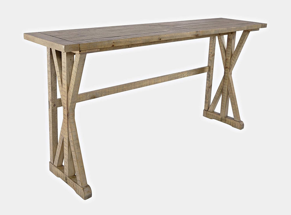 Jofran Carlyle Crossing Pine Counter Height Sofa Table Set with 3 Stools, Rus...