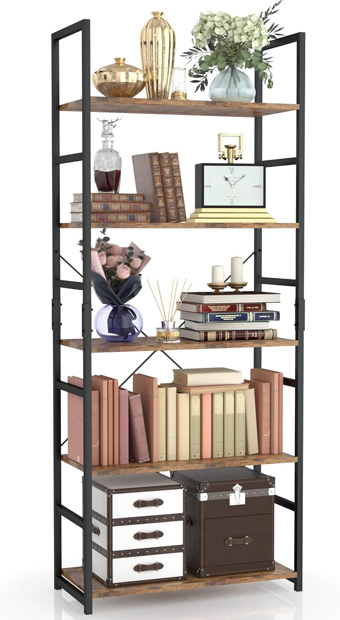 NUMENN 5 Tier Bookshelf, Tall Bookcase Shelf Storage Organizer, Modern Book S...