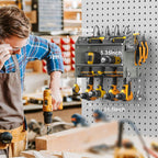 CCCEI Modular Power Tool Organizer Wall Mount with Charging Station. Garage Drill Storage Shelf with Hooks, Heavy Duty Rack, Tool Battery Holder Built in 8 Outlet. Gift for Men. Grey, 1 Pack.