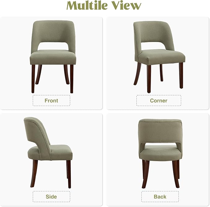 Dining Chairs Set of 6,Modern Dining Room Chairs with Thick Cushions,Upholstered Linen Fabric Kitchen Chairs for Kitchen Dining Room Green