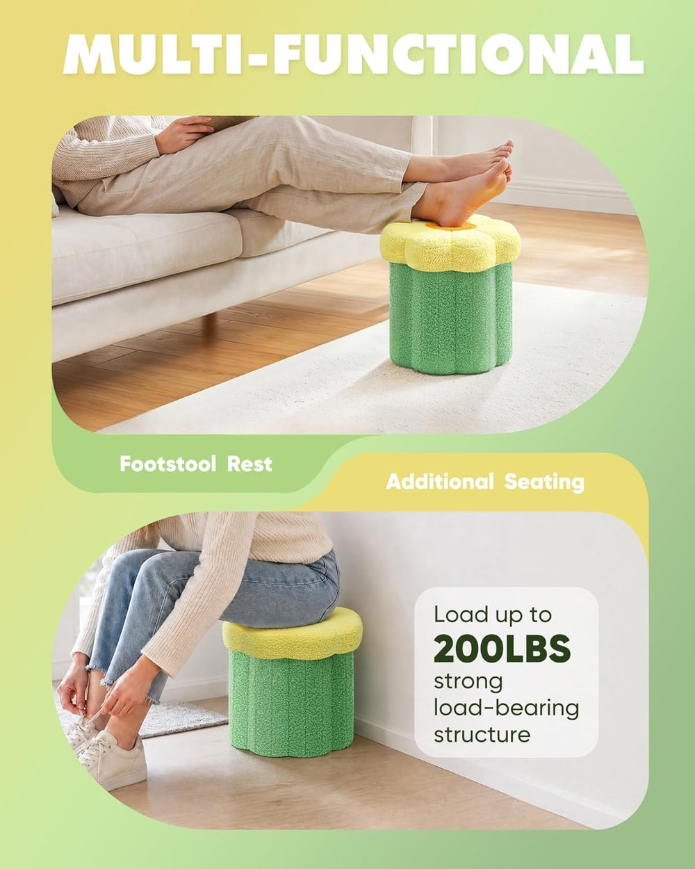 B FSOBEIIALEO Storage Ottoman Foldable, Sunflower Shaped Small Footrest Colla...