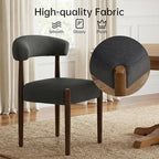VKNOW Wooden Dining Chairs Set of 6, Modern Upholstered Dining Room Chairs with Walnut Wood Legs and Curved Backrest, Fabric Kitchen Chairs for Farmhouse/Living Room/Dining Room, Charcoal