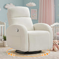 Manual Nursery Glider Recliner,Rocker Recliner Chair, Small Recliner Chair | Small Recliners for Small Spaces, 360° Swivel, 30° Rocker, Lumbar Support,2 Pockets, Chenille Cream White
