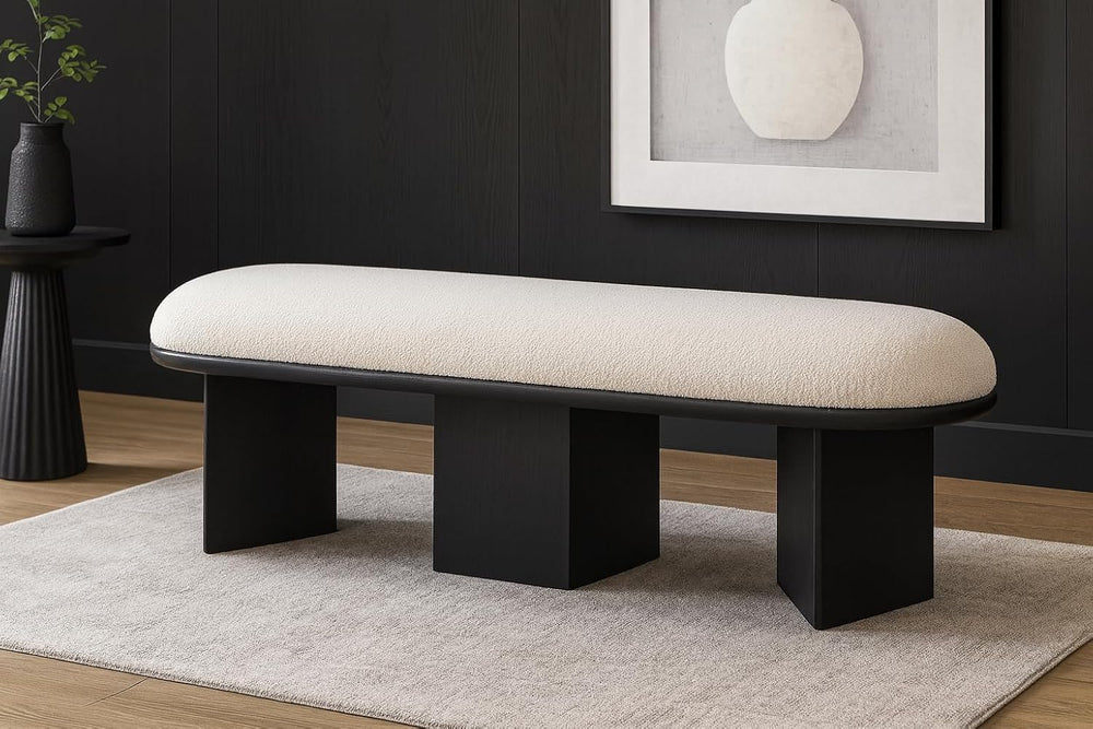 Meridian Furniture 22005Cream Wilshire Collection Art Deco Bench with Luxurio...
