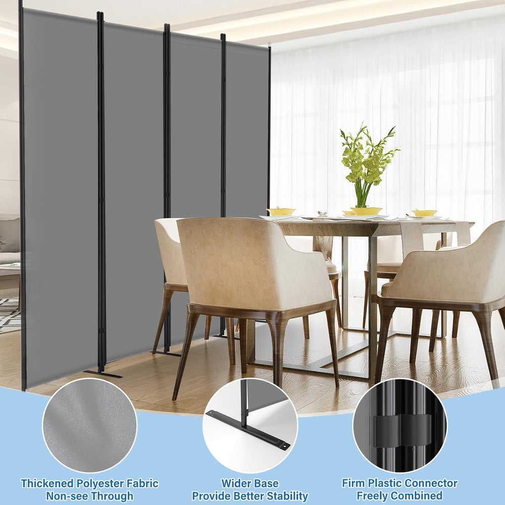 AKTOP 4 Panel Room Divider, 88" W x 6FT Fabric Folding Privacy Screen, Grey