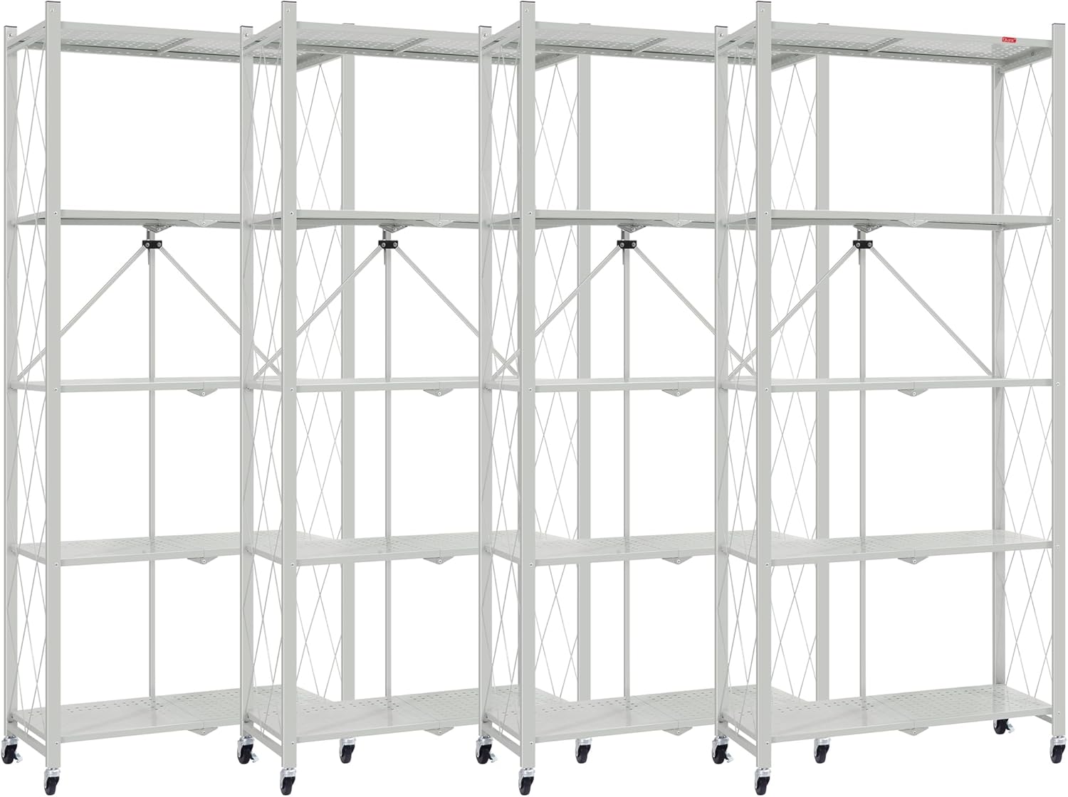 DEANIC 5 Tier Foldable Storage Shelves with Wheels, Large Capacity Shelving Unit, Freestanding Metal Wire Shelf Rack, No Assembly Organizer Rack for Garage Kitchen, Basement, Pantry(Grey Pack of 4)