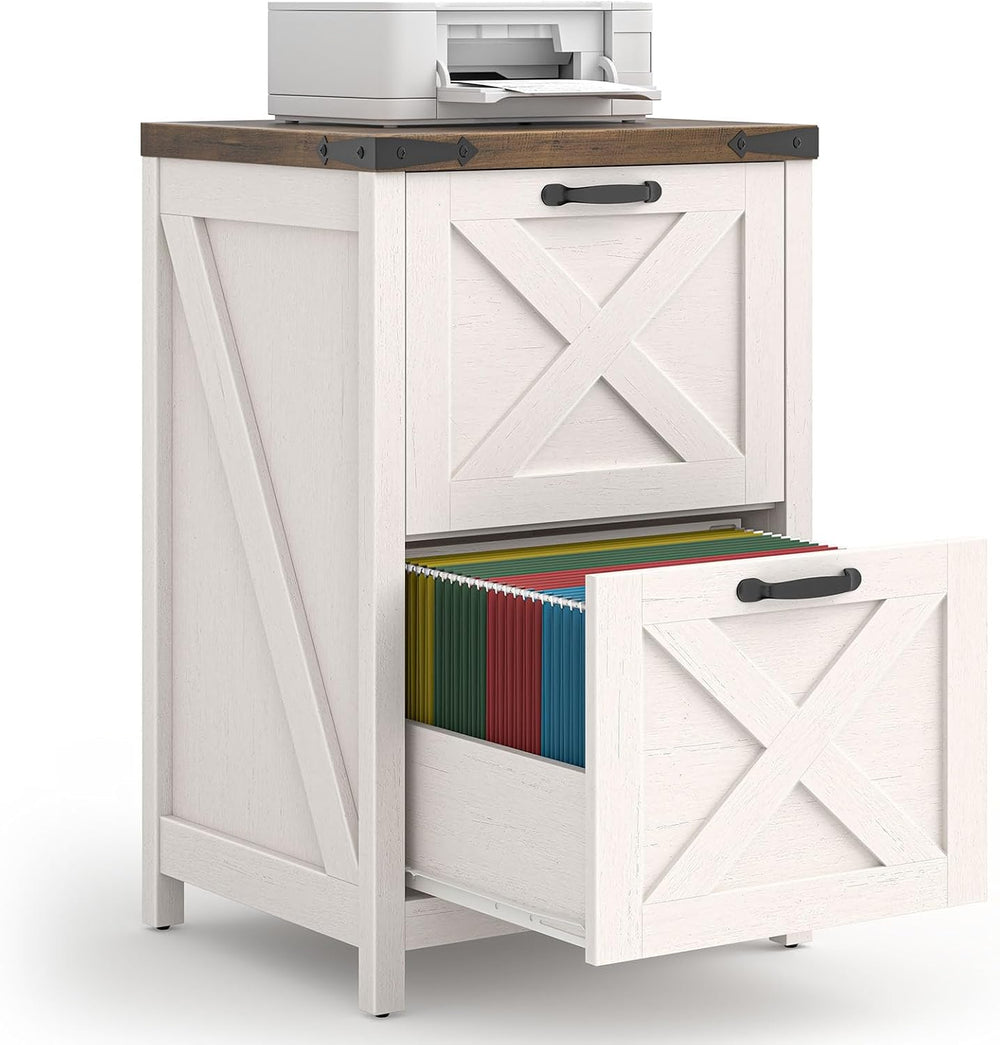 Halitaa Farmhouse File Cabinet with 2 Drawers for Home Office, Rustic White |...
