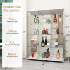 Beauty4U Glass Display Cabinet with Mirror Back Panel, 12 Shelves with 3 Columns, 2 Doors Curio Cabinets for Living Room, Bedroom, Office, White Floor Standing Glass Bookshelf, Quick Installation