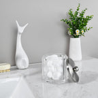 Clear Transparent Apothecary Octagional Shaped Glass Canister Jar With Satin Nickel Metal Lid Cover for Bathroom Organization, Cotton Balls, Q Tips, and Small Accessories, Bath Storage