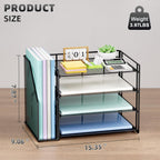 Marbrasse Desk Organizer and Accessories，4-Tier Paper Letter Tray Organizer with File Holder，Desk Accessories & Workspace Desktop Organizers for School Home Office Supplies (Black)