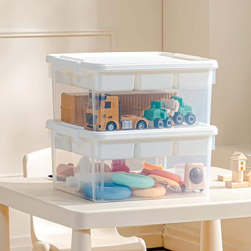Citylife 17 QT Storage Box with Building Baseplate Lid and Removable Tray Office Organization Kitchen Organization Toy Storage Bead, Tool, Sewing, 2 Packs