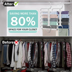 Upgrade 6 Layers Pants Hangers Space Saving, 2Pack Stainless Steel Multifunctional Rack Non Slip S-Type Clothes Jean Hanger Closet Organizer for Jeans Leggings Trousers Skirts Scarf, White