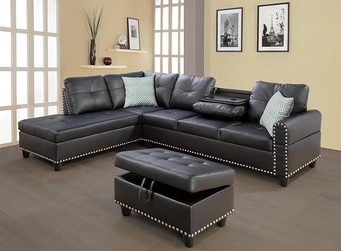 Evan Sectional Sofa or Couch with Ottoman for Living Room, Apartment, Bedroom, Office