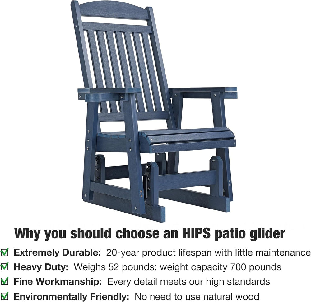 Poly Lumber Patio Glider for One Person, with Cup Holders, High Backrest and ...