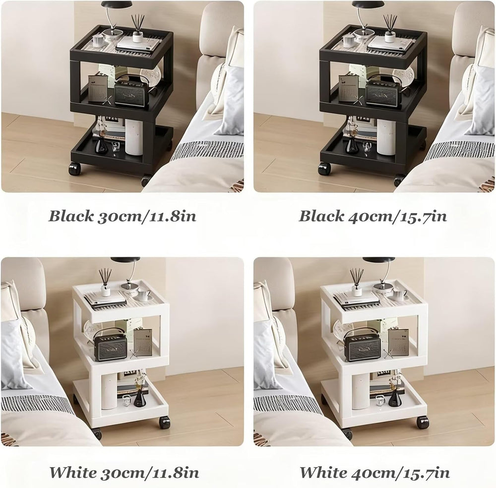 Bedroom Nightstand Cart Mobile Multi-Function Shelf with Lockable Casters, St...