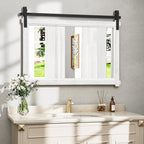 Bathroom Barn Door Mirror: 42"x28" White Farmhouse Wood Frame - Rustic Wall Mirror for Entryway/Living Room Wall Decor
