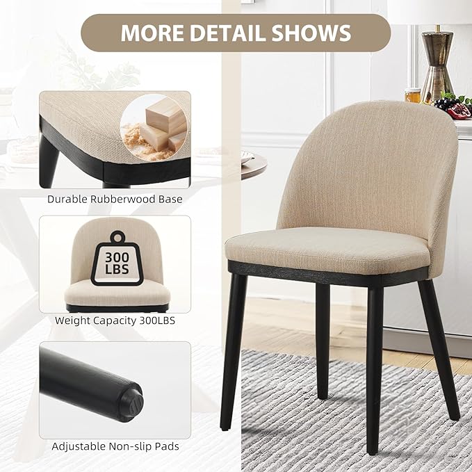 Wooden Dining Chairs Set of 2,Upholstered Kitchen Dining Room Chairs with Cur...