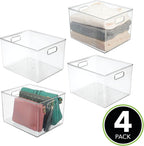 mDesign Plastic Storage Organizer Container Bin, Closet Organization for Hallway, Bedroom, Linen, Coat, and Entryway - Holds Clothing, Blankets, and Accessories, Ligne Collection, 4 Pack, Clear