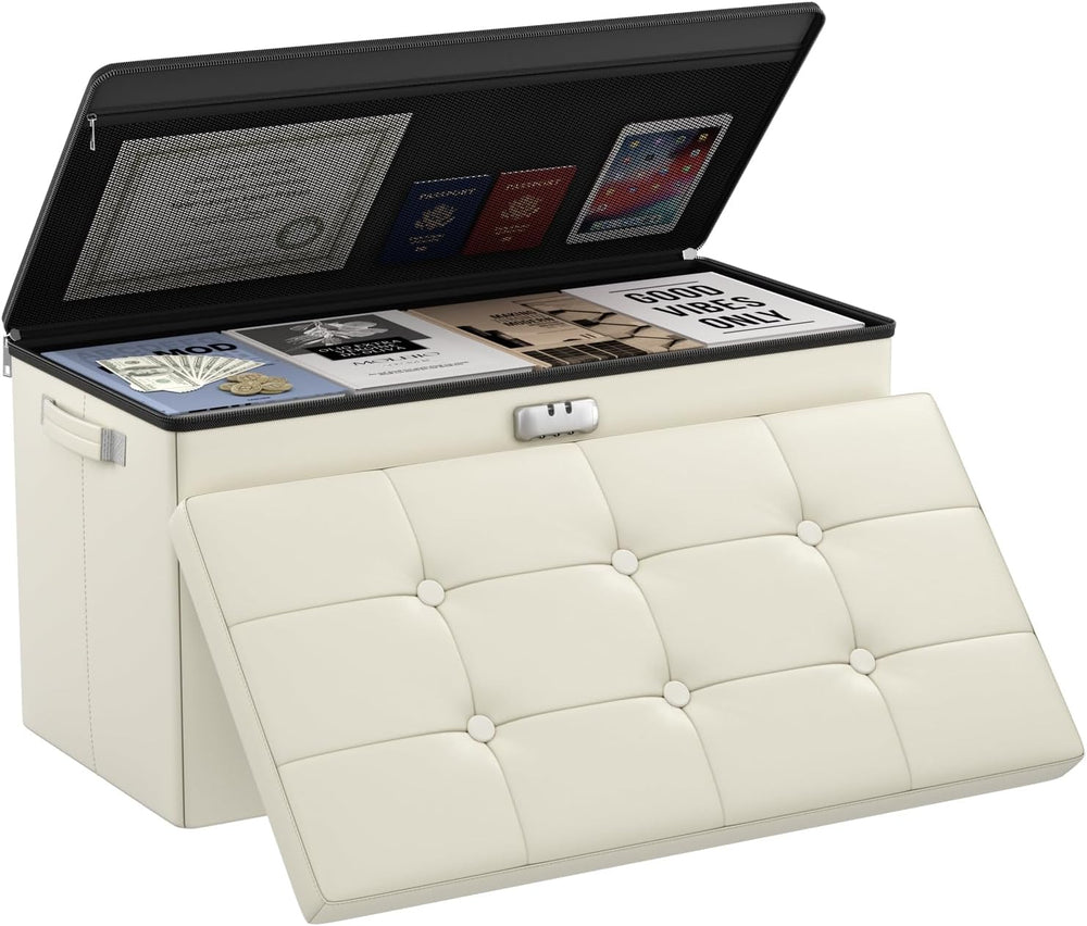 DocSafe Storage Ottoman Bench with Lock,Fireproof 30 Inches Folding Bench Foo...