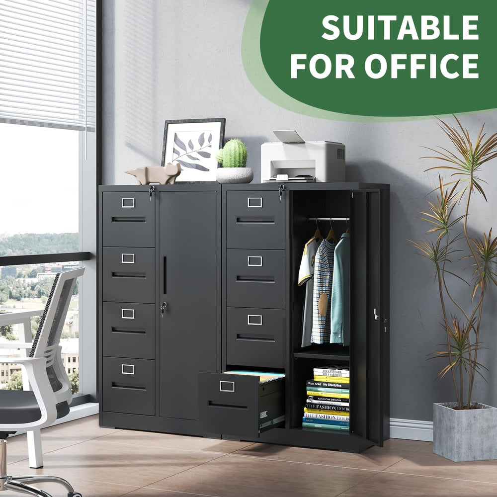 File Cabinet 4 Drawer, Vertical File Cabinet with Lock and 1 Door, File Cabin...