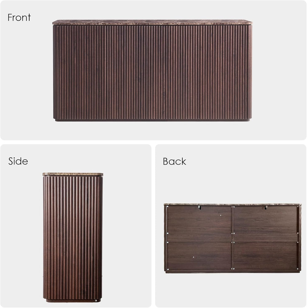 Fluted 4 Doors Sideboard Cabinet with Storage, 64" Wooden Credenza with ...