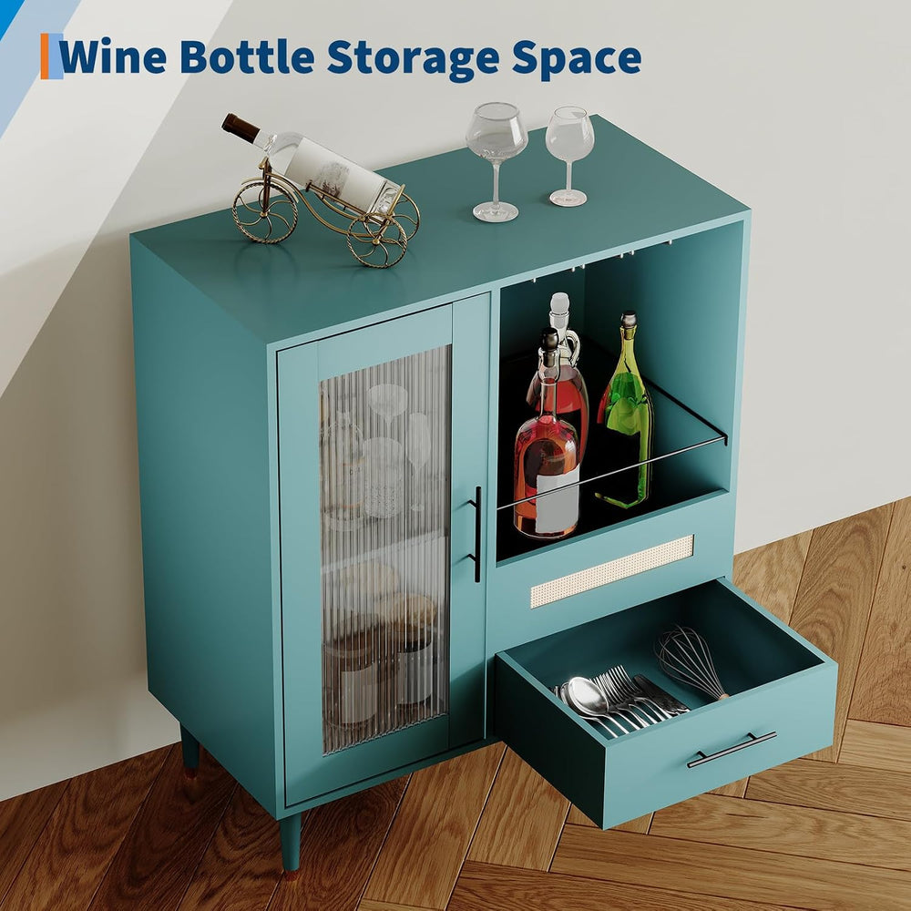 Modern Wine Bar Cabinet with Tempered Glass Door – Wine Rack, Drawers & A...