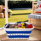 SAMMART 42L (11 gallon) Collapsible Plastic Laundry Basket - Foldable Pop Up Storage Container/Organizer - Space Saving Hamper/Basket (1, White/Dark Blue)
