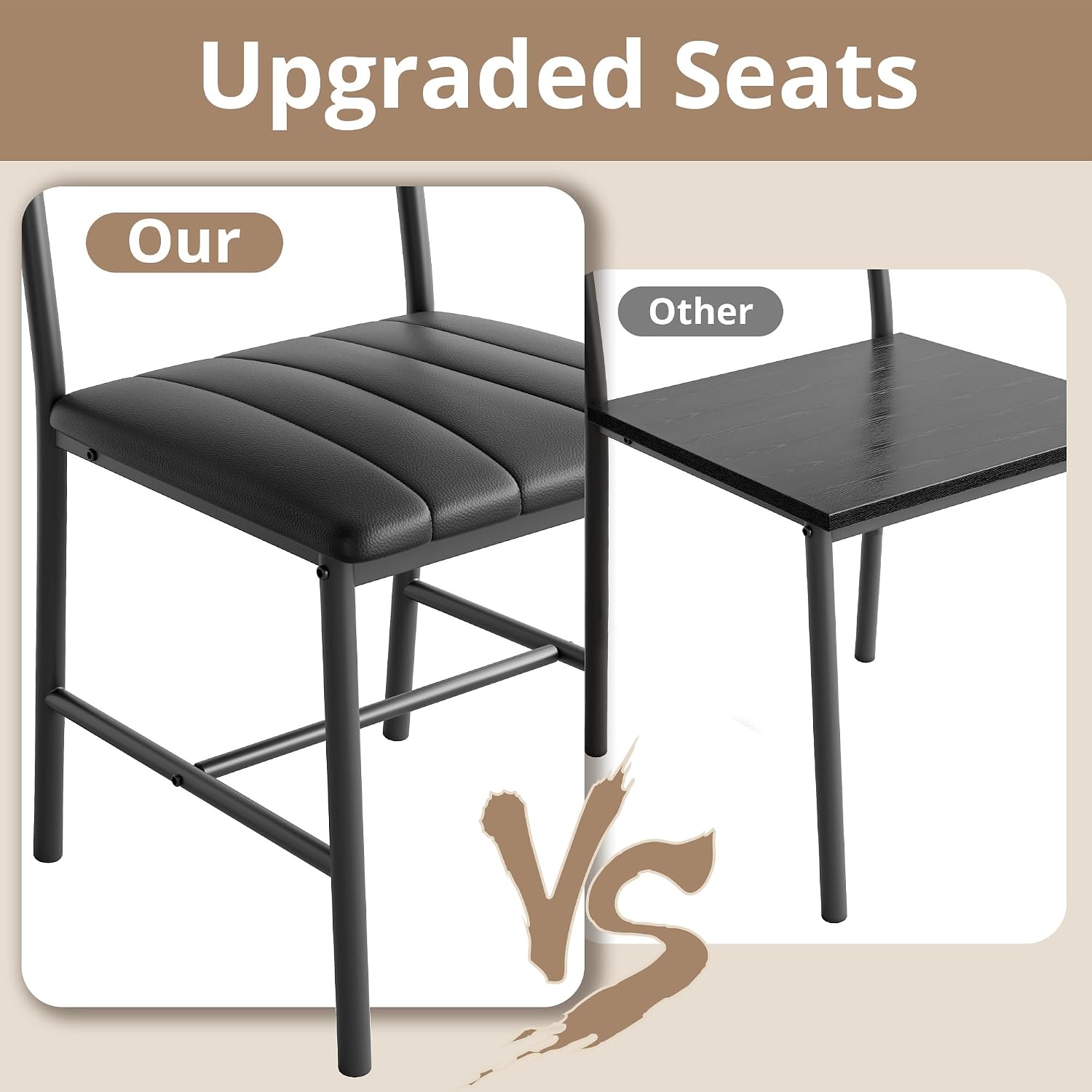 IRONCK Dining Table Set for 4, Kitchen Table and Chairs Set, Black | Kitchen Table with Upholstered Bench and 2 Chairs for Small Space, Apartment