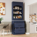 Merax 83.7” Tall Kitchen Pantry Cabinet, Storage Cabinets with 5 Drawers and Adjustable Shelves, Freestanding Kitchen Hutch with Faux Marble Top, Bathroom Storage Cabinet, Blue