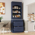 Polibi 83.7''H Kitchen Pantry, Freestanding Tall Kitchen Hutch with 5 Storage Drawers and Adjustable Shelf, Cupboard Storage Cabinet with Faux Marble Top for Dining, Kitchen (Blue)
